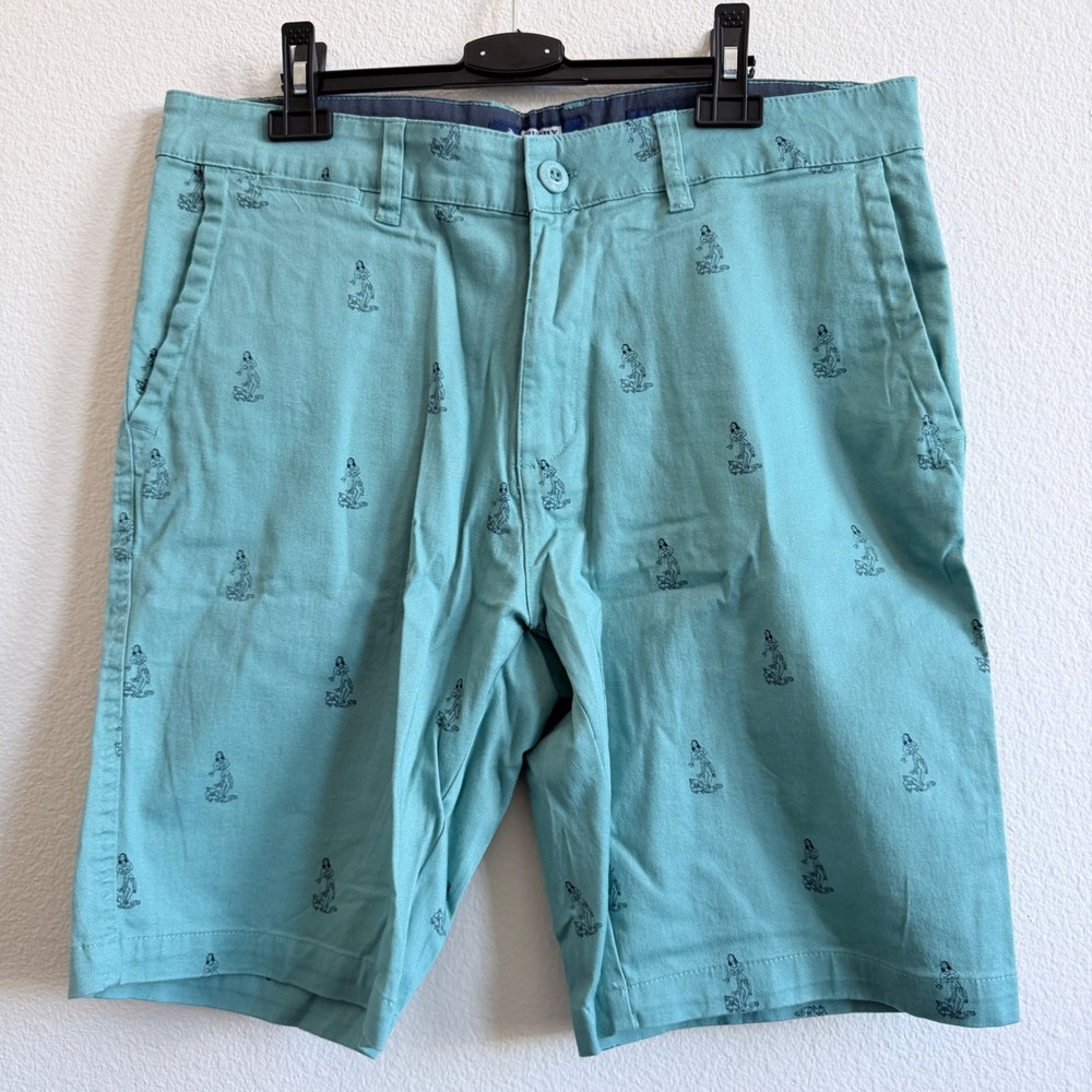 Rugby University Mens 32 Seafoam Green Hula Girl Print Stretch Chino Shorts